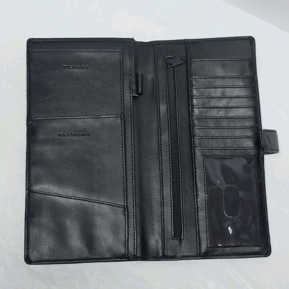 Bolzano Black Leather Passport Ticket Cards Holder Travel Wallet Organizer